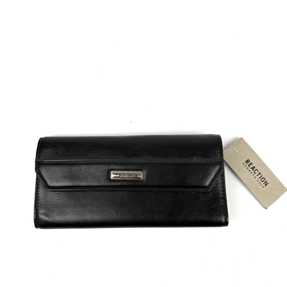 Kenneth Cole Reaction Wallet Black Faux Leather‎ Trifold Wallet Womens Brand New